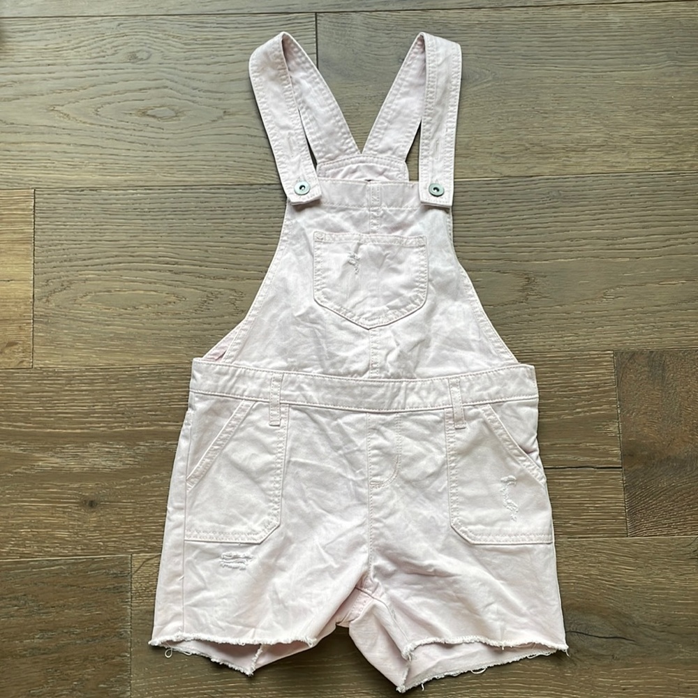 EUC Place Distressed Pink Overall Shorts Size 8